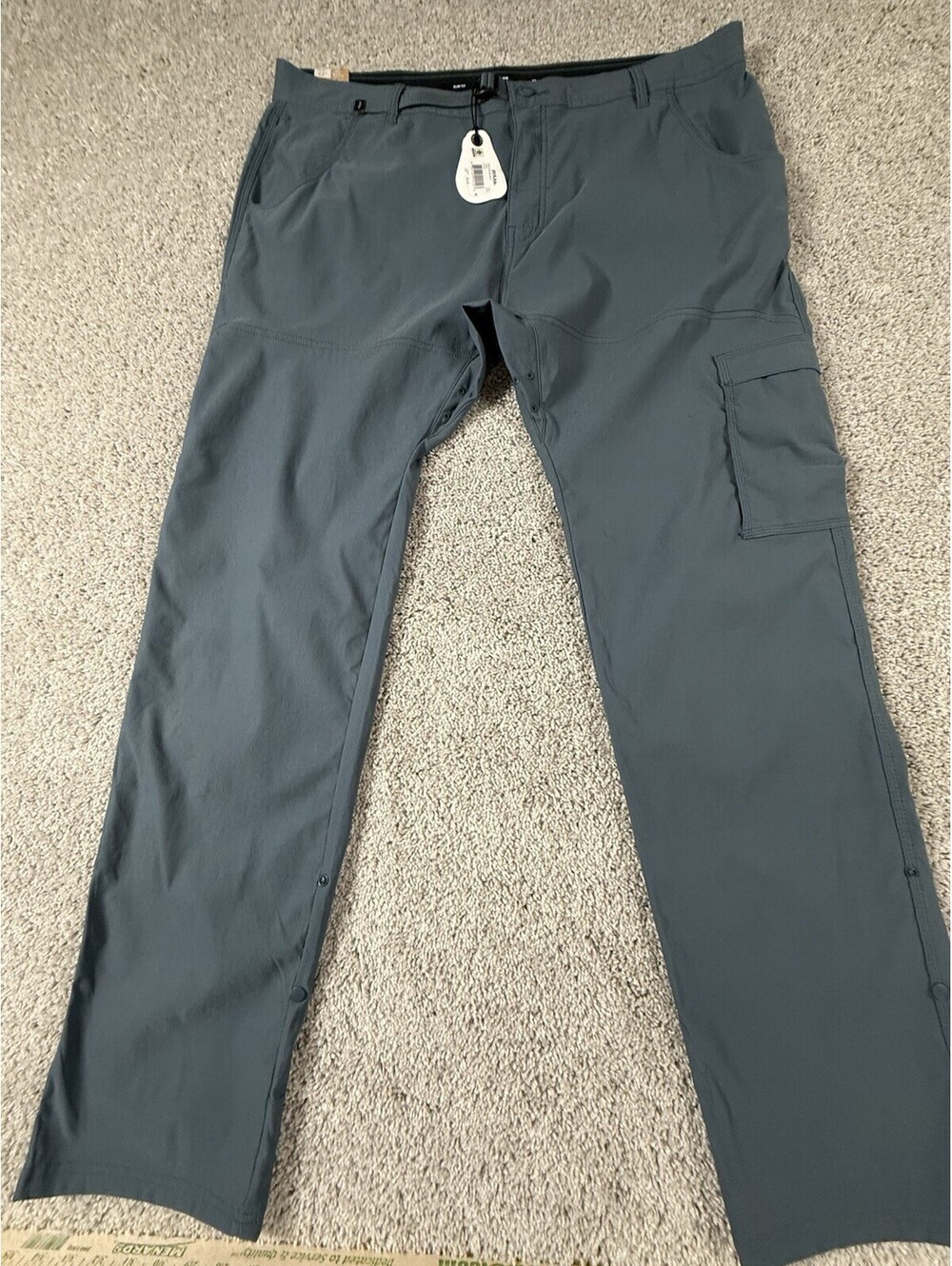 PrAna Stretch Zion II Slim Fit Tapered Leg Pants Mens 42x34 Grey Blue Hiking New